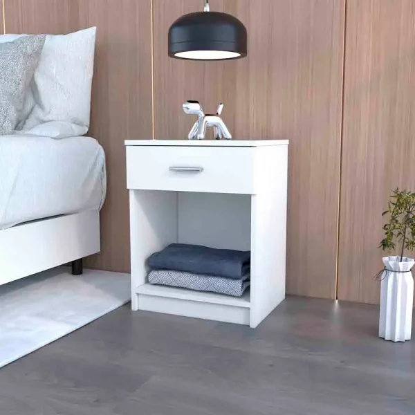 Nightstand Coco, Single Drawer, Lower Shelf, White Finish