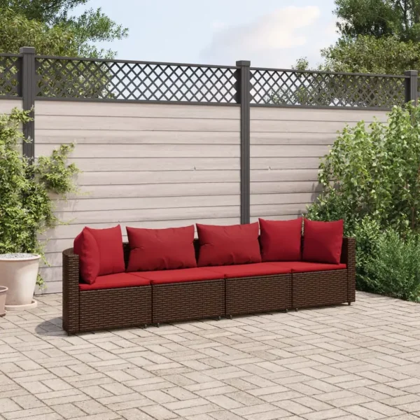 vidaXL 4 Piece Patio Sofa Set with Cushions Brown Poly Rattan