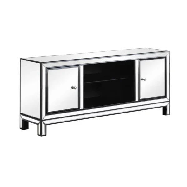 Natalia 2-door 60" TV Stand Black Titanium and Silver